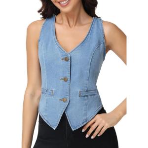 image:imageFoucome Jean Vest Top for Women Sleeveless V Neck Cropped Denim Vest Western Trendy OutfitsBlue