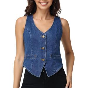 image:imageFoucome Jean Vest Top for Women Sleeveless V Neck Cropped Denim Vest Western Trendy OutfitsDark Blue