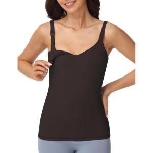 image:imageFoucome Nursing Tank Tops for Breastfeeding Comfort Stretch Nursing Cami Shirts with Built in BraBrown