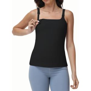 image:imageFoucome Nursing Tank Tops for Breastfeeding Square Neck Nursing Camisoles Yoga Workout Shirt with Built in BraBlack