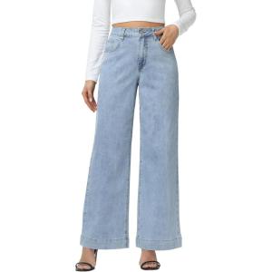 image:imageFoucome Womens Flare Jeans High Waisted Bell Bottom Jeans for Women Stretch Baggy Wide Leg Denim PantsLight Blue