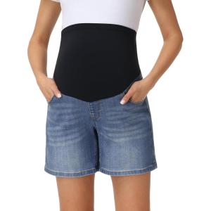 image:imageFoucome Womens Maternity Jean Shorts Over Belly Trendy Stretchy Denim Shorts Summer Pregnancy ShortsBlue