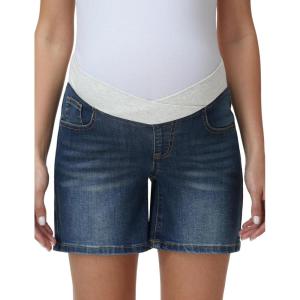 image:imageFoucome Womens Maternity Jean Shorts Under Belly Trendy Stretchy Denim Shorts Summer Pregnancy ShortsVintage Blue