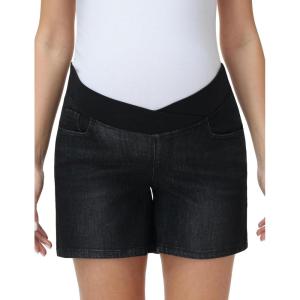 image:imageFoucome Womens Maternity Jean Shorts Under Belly Trendy Stretchy Denim Shorts Summer Pregnancy ShortsWash Black