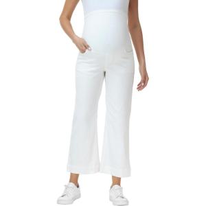 image:imageFoucome Womens Maternity Jeans Wide Leg Trendy Cropped Denim Pants Stretchy Baggy Pregnancy Capris JeansWhite