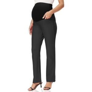 image:imageFoucome Womens Maternity Pants Comfy Stretch Dress Work Pants Straight Leg Pregnancy Slacks with PocketsDark Grey