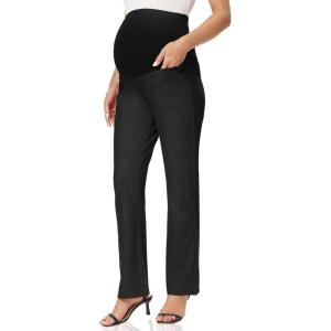 image:imageFoucome Womens Maternity Pants Comfy Stretch Dress Work Pants Straight Leg Pregnancy Slacks with PocketsDark Melange Grey