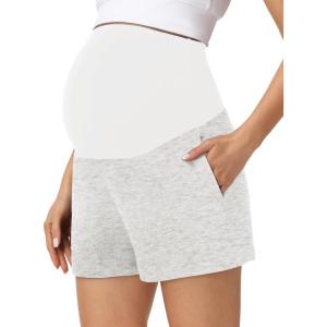 image:imageFoucome Womens Maternity Shorts Comfy Cotton French Terry Pregnancy Sweat Workout Casual Lounge Shorts with PocketsHeather Grey