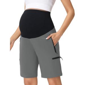 image:imageFoucome Womens Maternity Shorts Quick Dry Lightweight Pregnancy Athletic Workout Hiking Cargo Shorts with Zipper PocketsGrey
