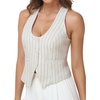 image:imageFoucome Vest Tops for Women Fitted Racerback Linen WaistcoatBeige Pinstripe