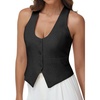 image:imageFoucome Vest Tops for Women Fitted Racerback Linen WaistcoatBlack