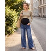 image:imageFoucome Maternity Jeans Wide Leg Raw Hem Denim PantsDeep Blue