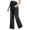 image:imageFoucome Maternity Jeans Wide Leg Raw Hem Denim PantsWash Black
