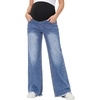 image:imageFoucome Maternity Jeans Wide Leg Raw Hem Denim PantsDark Blue