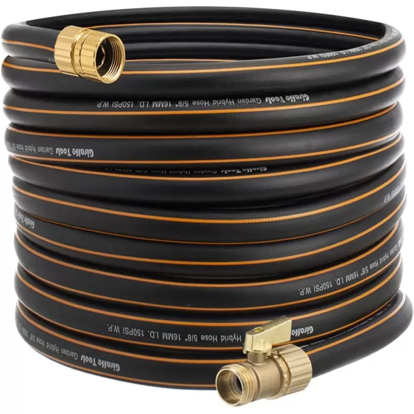 Giraffe Hybrid Garden Hose 5/8" x 50ft, Brass Male and Female Fittings with Shut off Valve, Flexible, Heavy Duty, Leakproof Water Hose