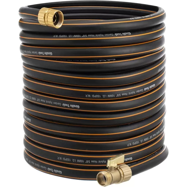 Giraffe Hybrid Garden Hose 5/8" x 50ft, Brass Male and Female Fittings with Shut off Valve, Flexible, Heavy Duty, Leakproof Water Hose