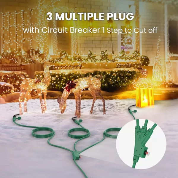 Giraffe Tools 25 Ft Outdoor Extension Cord Multiple Outlets for Christmas, 3 Outlets with Safety Cover, 16AWG/3C SJTW ETL Weatherproof Wire for Outside Lights and Decorations, Green