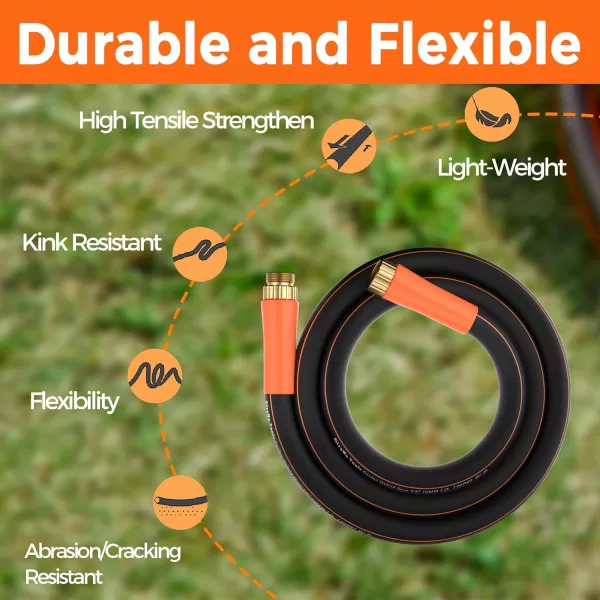 Giraffe Tools Garden Hose 50ft x 5/8", Water Hose Heavy Duty, Flexible, Lightweight Hybrid Hose with Swivel Handle, Male to Female Fittings, Burst 600 PSI