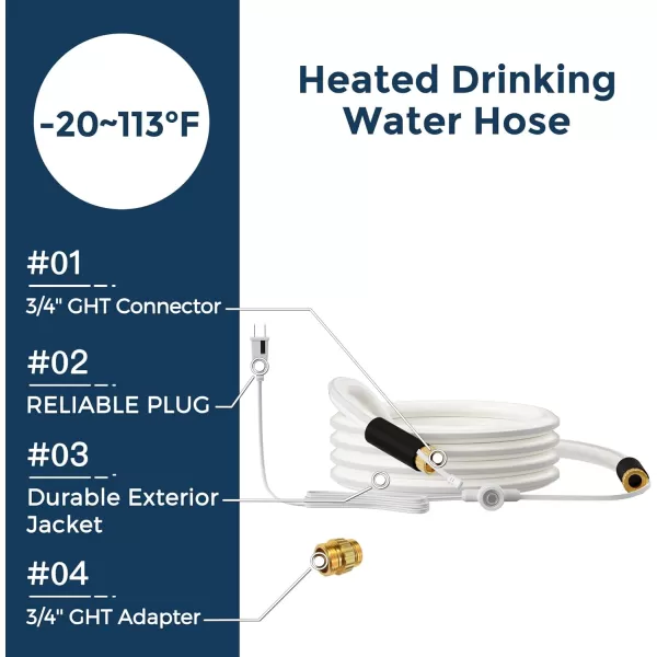 Giraffe Tools Heated RV Water Hose 25ft Withstand Down to -40°F/, 5/8" Heavy Duty Heated Hose for RV&amp;Capmper, Abrasion-Resistant Cover, Lead and BPA Free Heated Hose