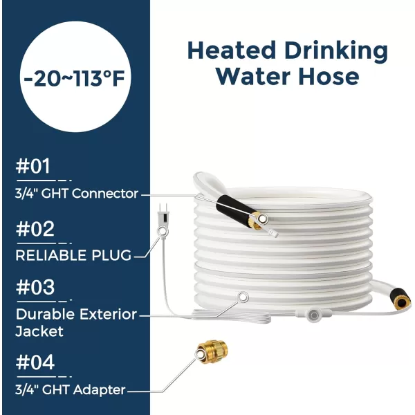 Giraffe Tools Heated RV Water Hose 25ft Withstand Down to -40°F/, 5/8" Heavy Duty Heated Hose for RV&amp;Capmper, Abrasion-Resistant Cover, Lead and BPA Free Heated Hose