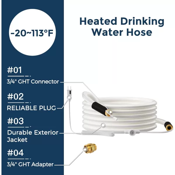 Giraffe Tools Heated RV Water Hose 25ft Withstand Down to -40°F/, 5/8" Heavy Duty Heated Hose for RV&amp;Capmper, Abrasion-Resistant Cover, Lead and BPA Free Heated Hose