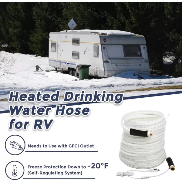 Giraffe Tools Heated RV Water Hose 25ft Withstand Down to -40°F/, 5/8" Heavy Duty Heated Hose for RV&amp;Capmper, Abrasion-Resistant Cover, Lead and BPA Free Heated Hose