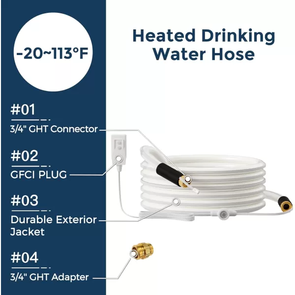 Giraffe Tools Heated RV Water Hose 25ft Withstand Down to -40°F/, 5/8" Heavy Duty Heated Hose for RV&amp;Capmper, Abrasion-Resistant Cover, Lead and BPA Free Heated Hose