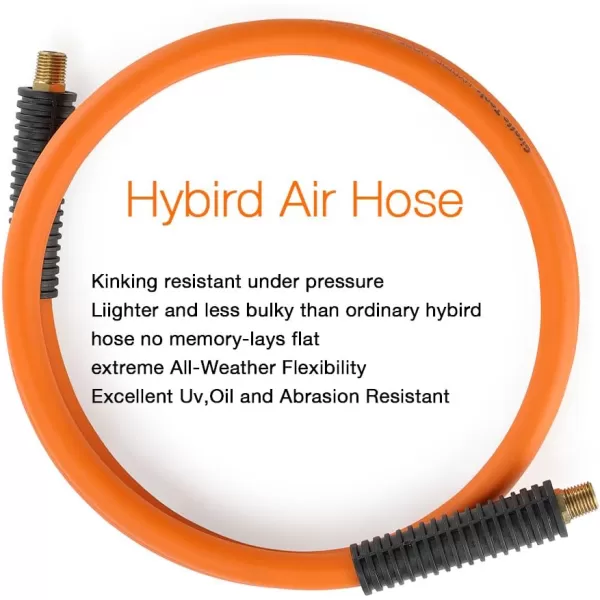 Giraffe Tools Hybrid Air Hose, 3/8 inch x 25 ft, 1/4 in. MNPT Fittings, 300 PSI Heavy Duty, Lightweight Air Compressor Hosex6')