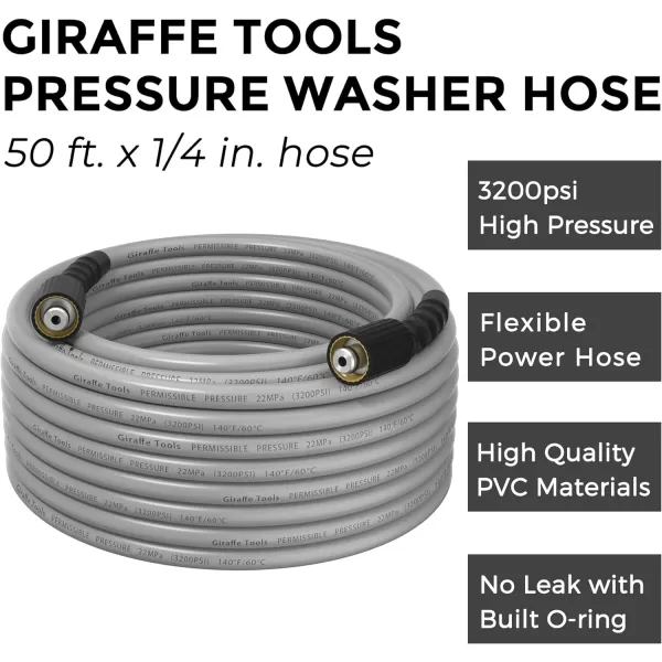 Giraffe Tools Pressure Washer Hose 1/4" 100FT, Kink Ressistant Flexible 3200 PSI Power Washing Replacement Hose with M22-14 Fittings