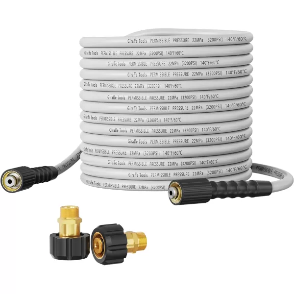 Giraffe Tools Pressure Washer Hose 1/4" 25FT, Max 3200 PSI Power Washer Hose, Heavy Duty, Kink Ressistant, Flexible Power Washing Replacement Hose with M22-14 Fittings, 2 Quick Connectors