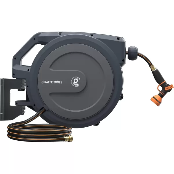 Giraffe Tools Retractable Garden Hose Reel 1/2 Inch x 130 ft, Super Heavy Duty, Any Length Lock, Slow Return System, Wall Mounted and 180 Deg Swivel Bracket