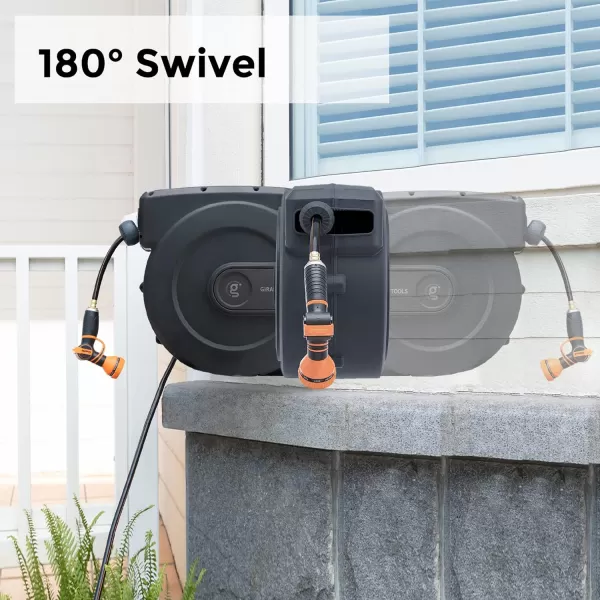 Giraffe Tools Retractable Garden Hose Reel 1/2 Inch x 130 ft, Super Heavy Duty, Any Length Lock, Slow Return System, Wall Mounted and 180 Deg Swivel Bracket