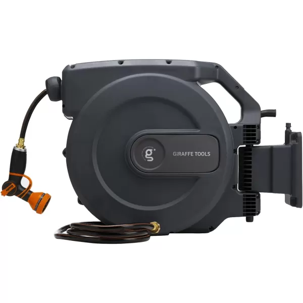 Giraffe Tools Retractable Garden Hose Reel 1/2 Inch x 130 ft, Super Heavy Duty, Any Length Lock, Slow Return System, Wall Mounted and 180 Deg Swivel Bracket