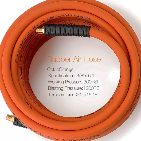 Giraffe Tools Rubber Air Hose, 3/8 inch x 25 ft, 1/4 in. MNPT Fittings, 300 PSI Heavy Duty, Lightweight Air Compressor Hose x 50' )