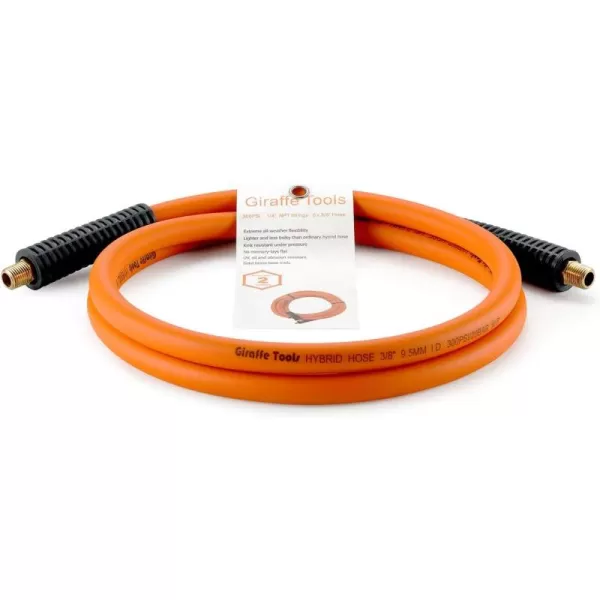 Giraffe Tools Hybrid Air Hose, 3/8 inch x 25 ft, 1/4 in. MNPT Fittings, 300 PSI Heavy Duty, Lightweight Air Compressor Hosex6')