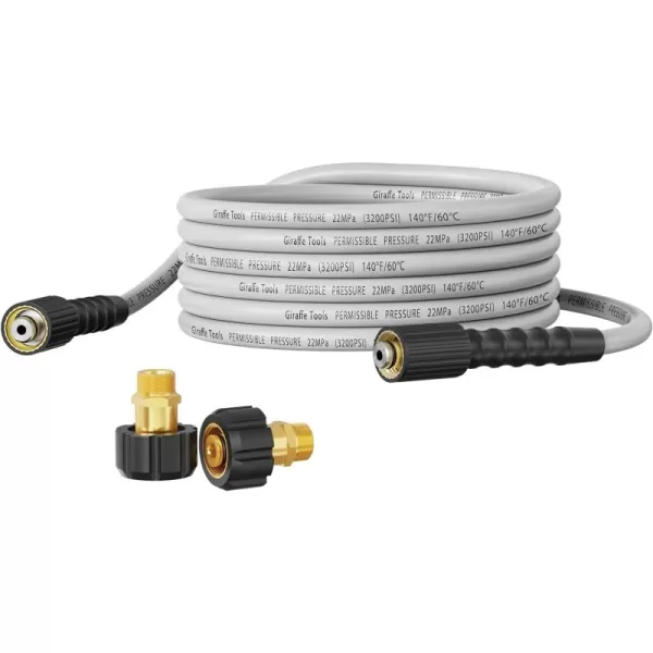 Giraffe Tools Pressure Washer Hose 1/4" 25FT, Max 3200 PSI Power Washer Hose, Heavy Duty, Kink Ressistant, Flexible Power Washing Replacement Hose with M22-14 Fittings, 2 Quick Connectors