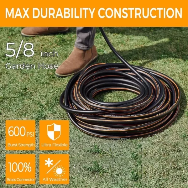 Giraffe Tools Garden Hose 25 ft, Heavy Duty Black Garden Hose 5/8 in., Rubber Water Hose, No-Kink, Leakroof Gardening Hose with Male to Female Fittings, Black and Orange