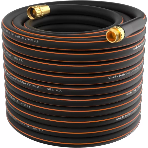 Giraffe Tools Garden Hose 25 ft, Heavy Duty Black Garden Hose 5/8 in., Rubber Water Hose, No-Kink, Leakroof Gardening Hose with Male to Female Fittings, Black and Orange