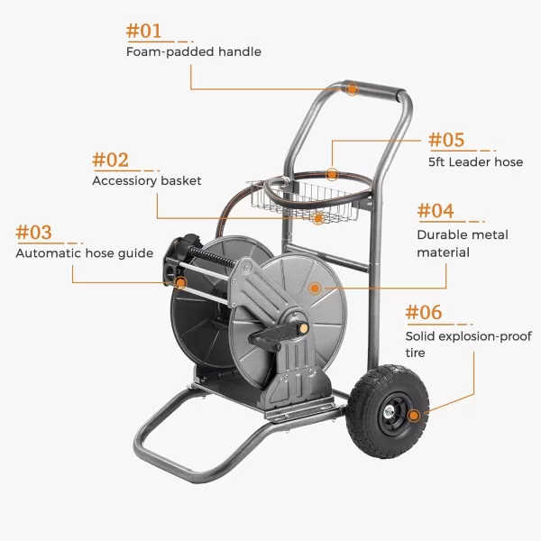 Giraffe Tools Garden Hose Reel Cart with Wheels, Heavy Duty Water Hose Cart with Hose Guide, Water Hose Reel with Wheels for Outside Garden &amp; Yard