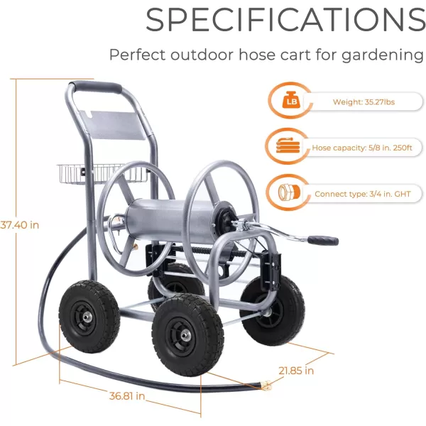 Giraffe Tools Hose Reel Cart, Hose Cart with Wheels Heavy Duty, Industrial Hose Reels for Outside, 250-Feet of 5/8" Hose Capacity, Hose Guide Pre-Installed