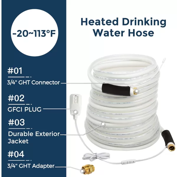 Giraffe Tools 50FT Heated Water Hose for RV Drinking with GFCI &amp; Energy Saving Thermostat, 5/8-Inches Lead and BPA Free Heated Garden Hose Withstand Down to -20℉