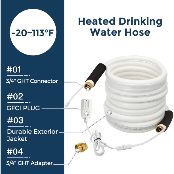 Giraffe Tools 50FT Heated Water Hose for RV Drinking with GFCI &amp; Energy Saving Thermostat, 5/8-Inches Lead and BPA Free Heated Garden Hose Withstand Down to -20℉