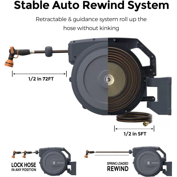 Giraffe Tools AW405/8MB Retractable Garden Hose Reel 5/8" x 90 ft PRO Metal Bracket, Heavy Duty, Any Length Lock Hose Reel, 90ft, Dark Grey