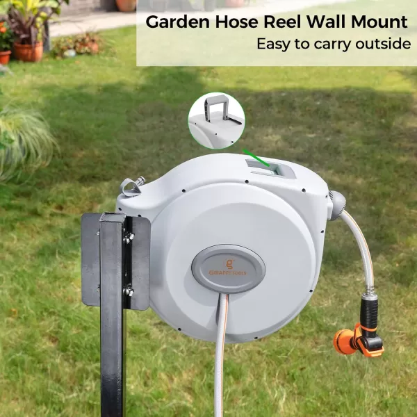 Giraffe Tools CW20 Retractable Garden Hose Reel 5/8" x 65 ft Heavy Duty Water Hose Reel, Swivel Bracket, Any Length Lock, 65ft, Light Grey