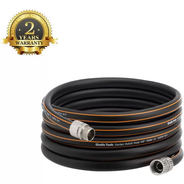 Giraffe Tools Hybrid Garden Hose 100ft, 5/8" Water Hose with Shut off Valve, Heavy Duty, Flexible, Leakproof Black Garden Hose with Male and Female Fittings in Outside Garden, Yard