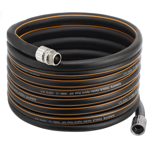 Giraffe Tools Hybrid Garden Hose 100ft, 5/8" Water Hose with Shut off Valve, Heavy Duty, Flexible, Leakproof Black Garden Hose with Male and Female Fittings in Outside Garden, Yard