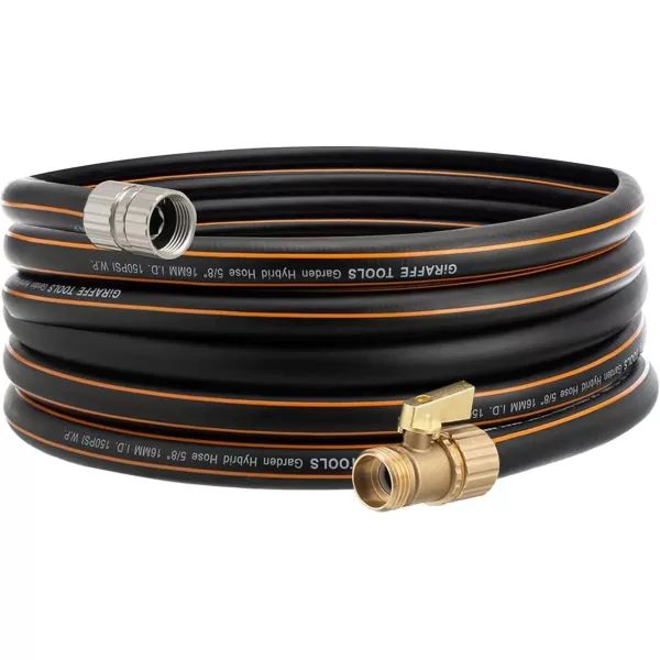 Giraffe Tools Hybrid Garden Hose 100ft, 5/8" Water Hose with Shut off Valve, Heavy Duty, Flexible, Leakproof Black Garden Hose with Male and Female Fittings in Outside Garden, Yard