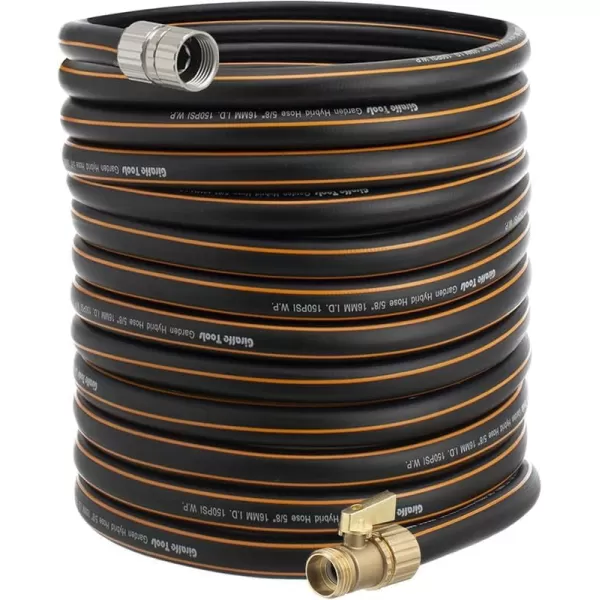 Giraffe Tools Hybrid Garden Hose 100ft, 5/8" Water Hose with Shut off Valve, Heavy Duty, Flexible, Leakproof Black Garden Hose with Male and Female Fittings in Outside Garden, Yard