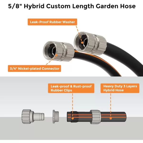 Giraffe Tools Hybrid Garden Hose 100ft, 5/8" Water Hose with Shut off Valve, Heavy Duty, Flexible, Leakproof Black Garden Hose with Male and Female Fittings in Outside Garden, Yard