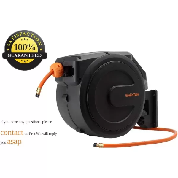 Giraffe Tools Retractable Air Hose Reel Enclosed with 3/8 in. x 50 ft Hybrid Hose, Lightweight Compressor Hose Reel Wall Mounted with 180° Swivel Bracket, 300 PSI